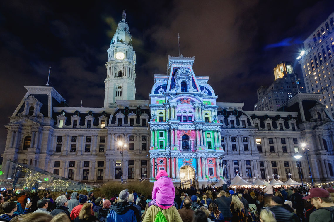 Center City District Deck the Hall Light Show Brings Holiday Magic to