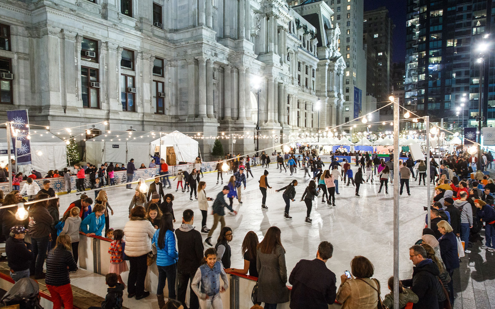 Gold Pink Christmas Winter Ice Skating Outdoor Rug by nguyen-duc