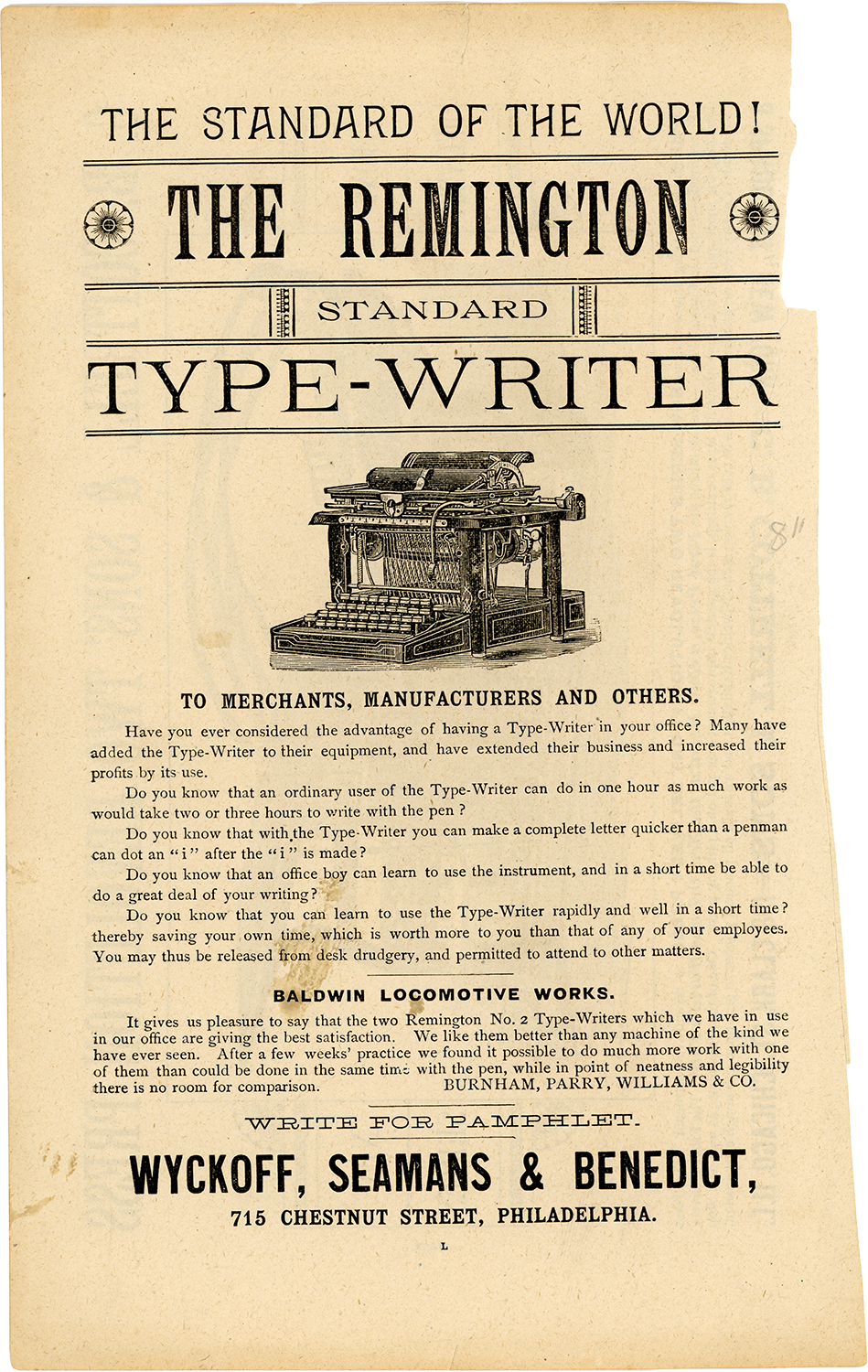 Announcement about the first typewriter