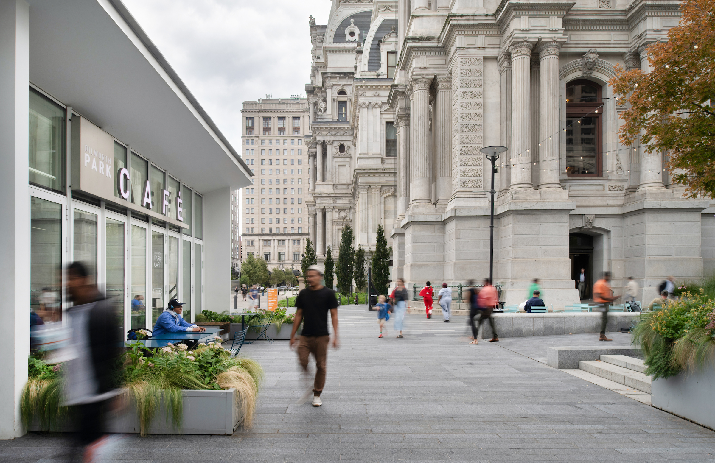 People walking by the Dilworth Park Cafe